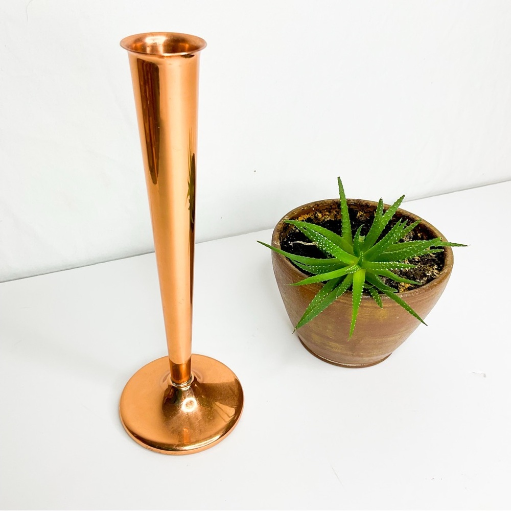 Vintage Mid Century Copper Bud Vase Heavy Minimalist
